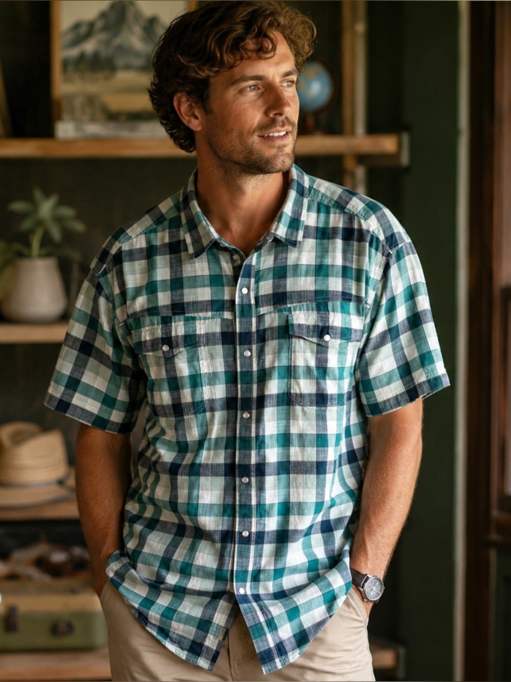 Columbia Sportswear Men’s XXL Plaid Snap Front Short Sleeve Shirt Cotton Hiking